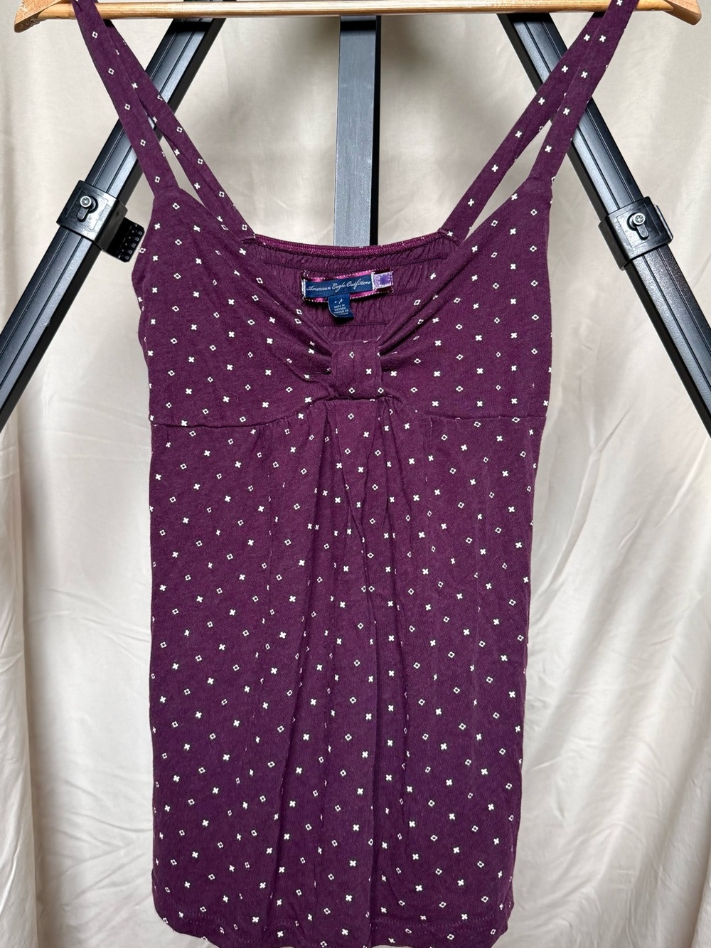 American Eagle Purple Dot Tank with Knot Front